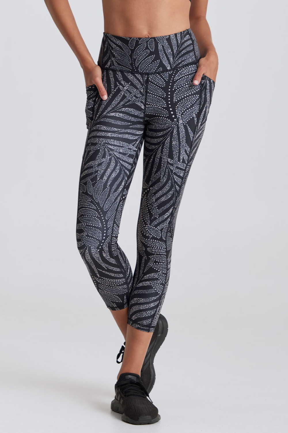 Onzie high waisted yoga leggings in gray ripple